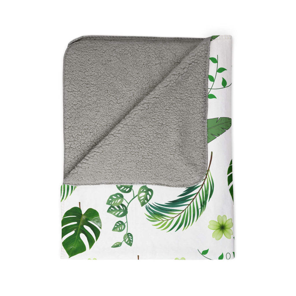 Tropical Leaf Fleece Sherpa Blanket