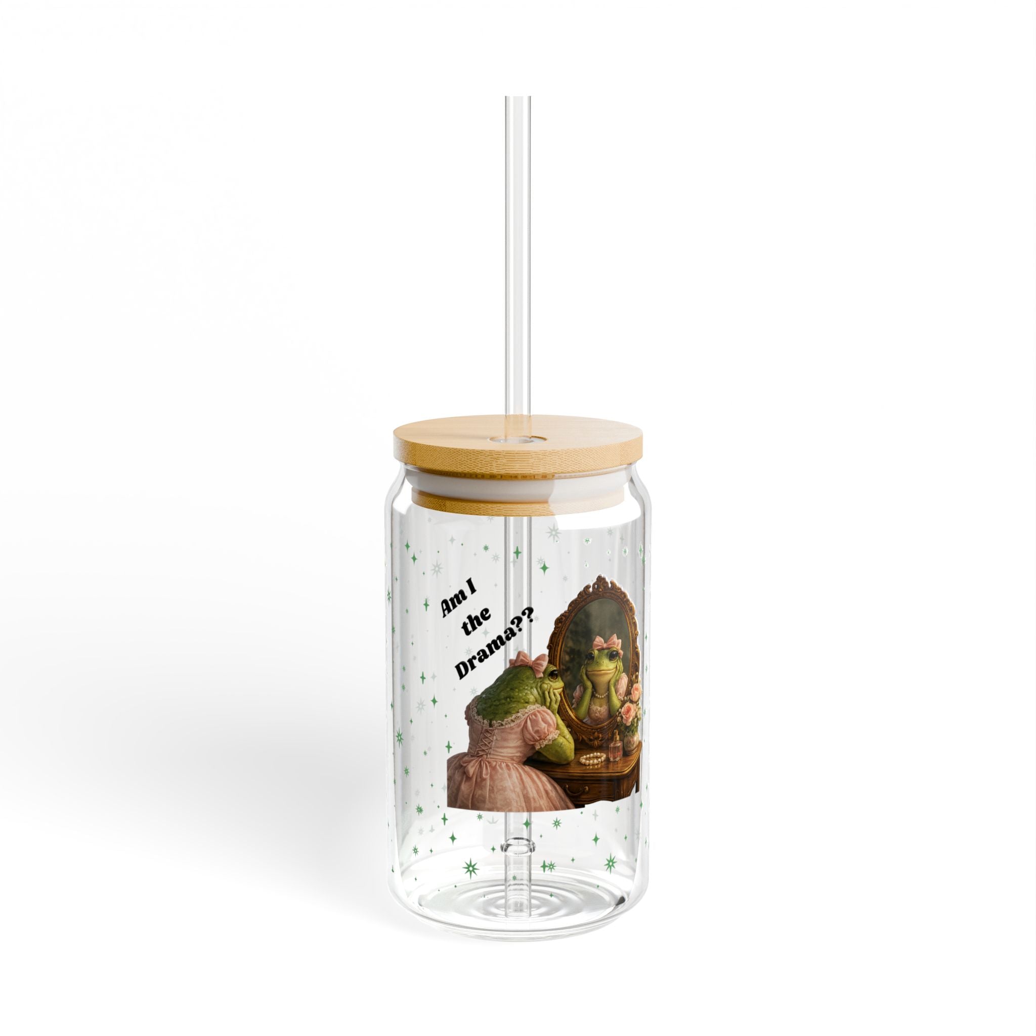 16oz Sipper Glass – Cute Frog 'I Am the Dreamer' Travel Cup with Straw