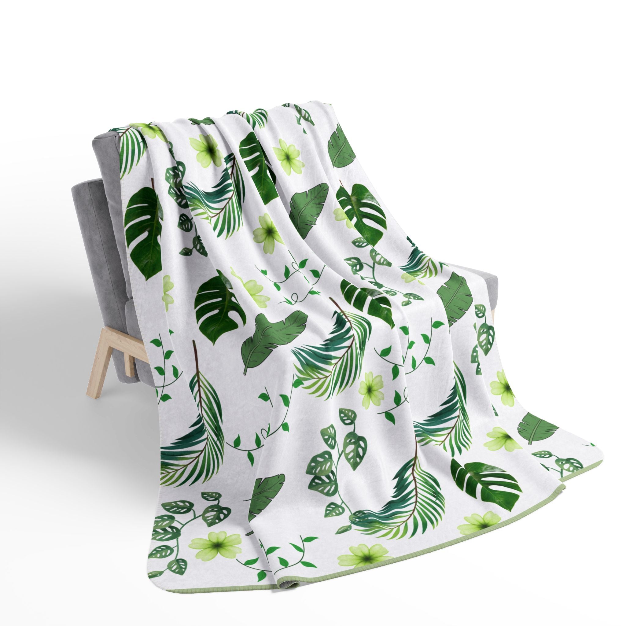 Tropical Leaf Fleece Sherpa Blanket