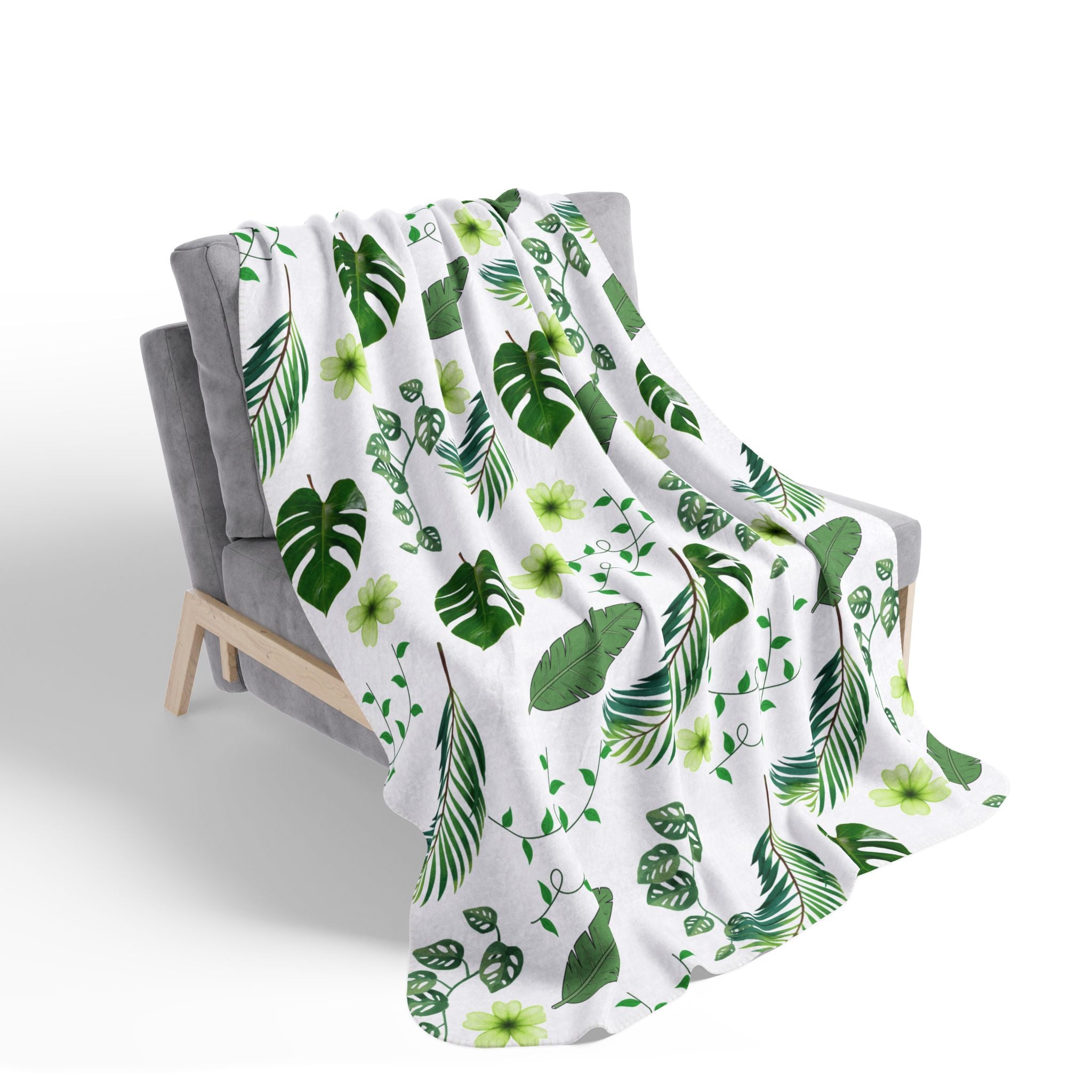Tropical Leaf Fleece Sherpa Blanket