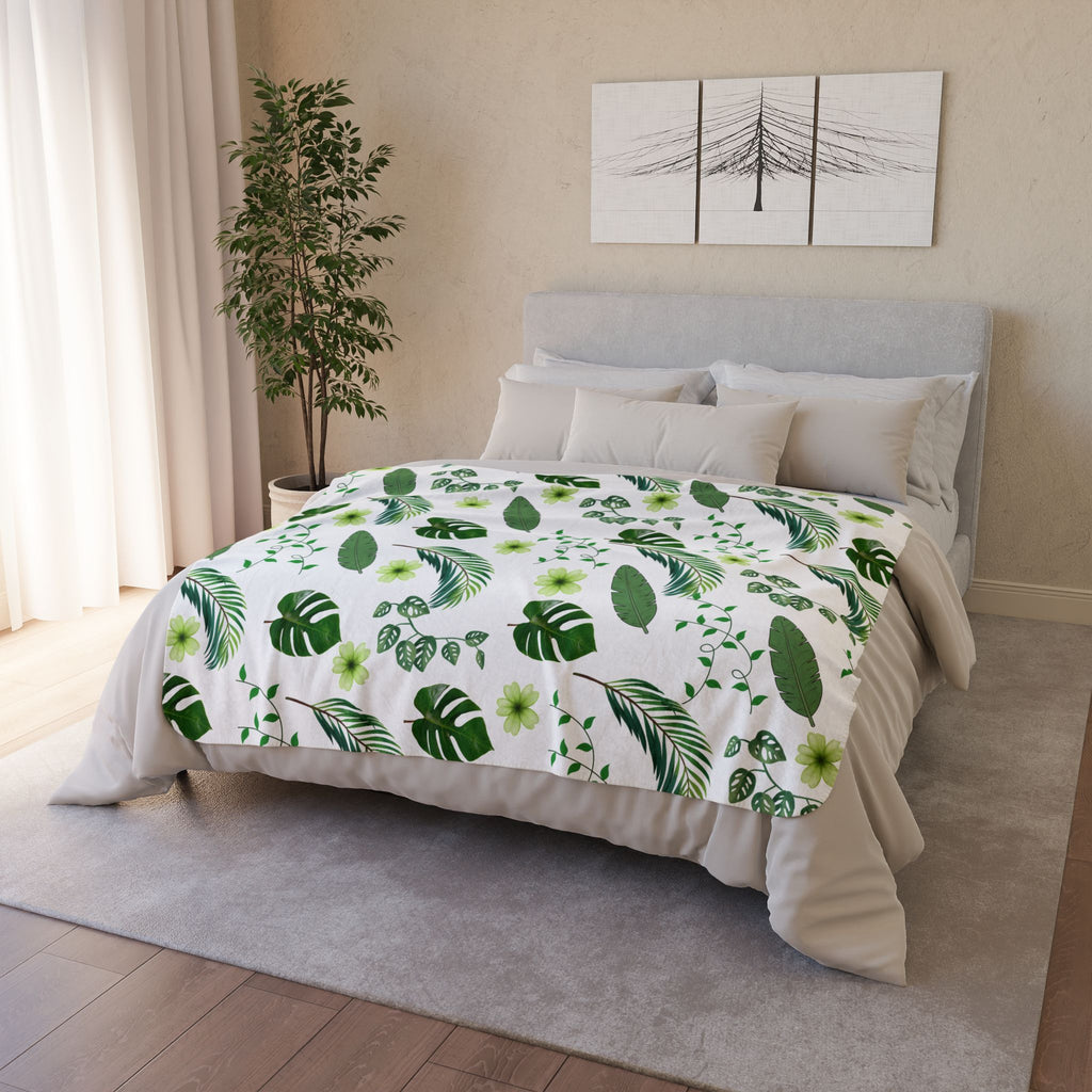 Tropical Leaf Fleece Sherpa Blanket