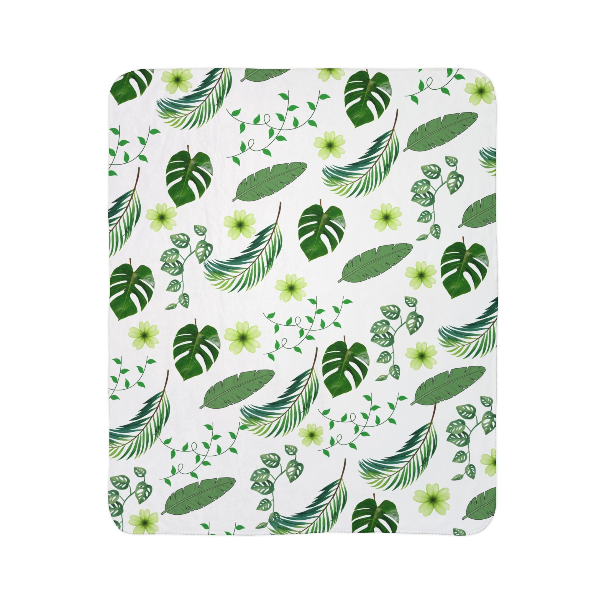 Tropical Leaf Fleece Sherpa Blanket