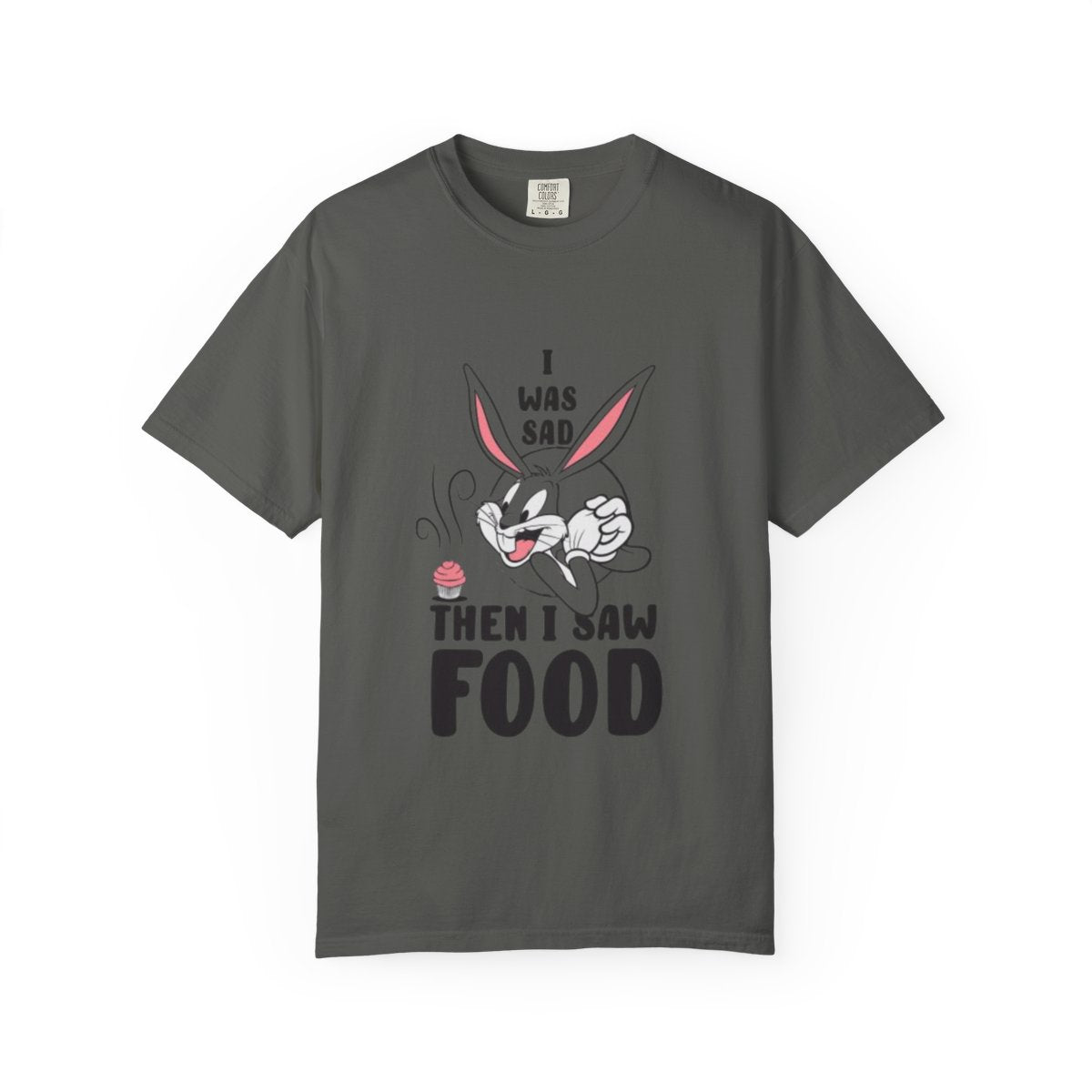 "I Was Sad Then I Saw Food" Cute Cartoon Bunny Tee