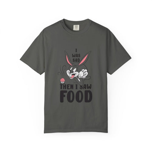 "I Was Sad Then I Saw Food" Cute Cartoon Bunny Tee