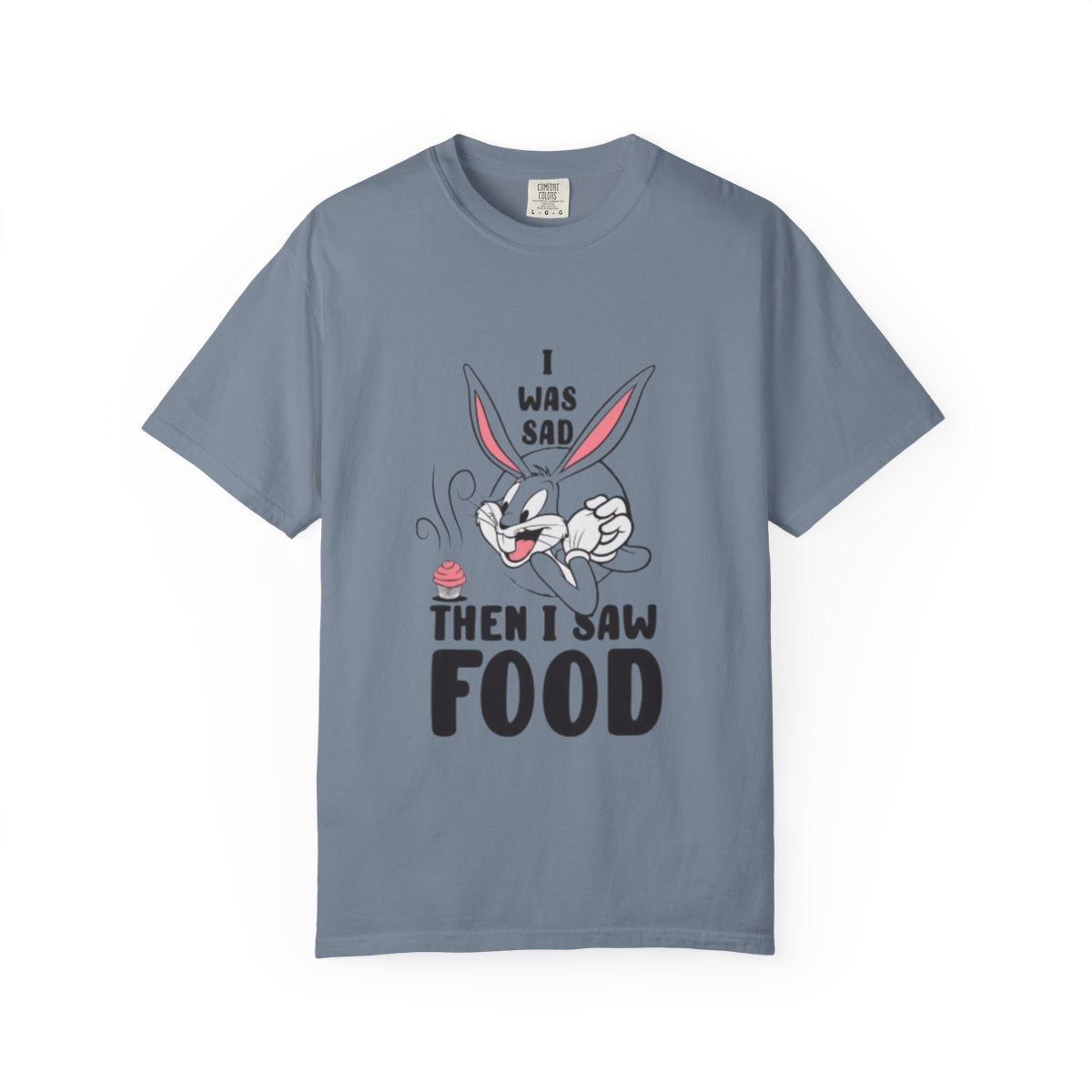 "I Was Sad Then I Saw Food" Cute Cartoon Bunny Tee